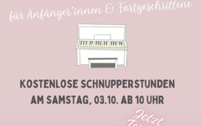 Klavierunterricht in Neutraubling: kostenlose Schnupperstunden am 3. Oktober